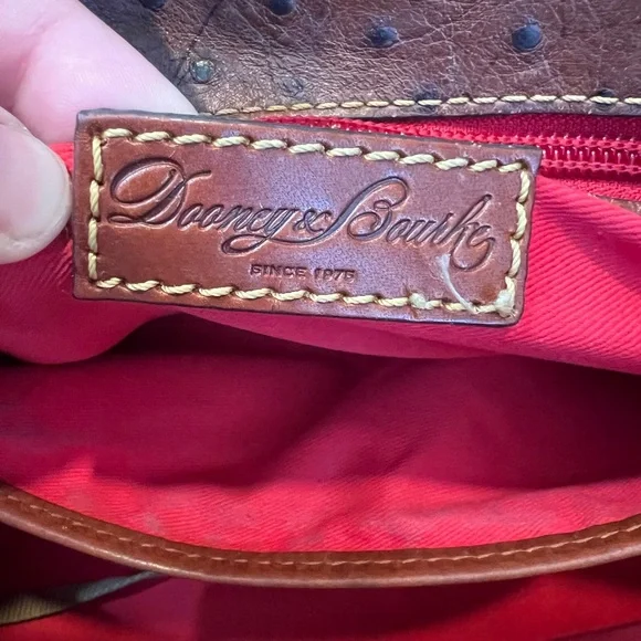 Dooney & Bourke Ariel Ostrich Leather Tote with Tassels in Cognac Magnetic Top - Picture 12 of 16